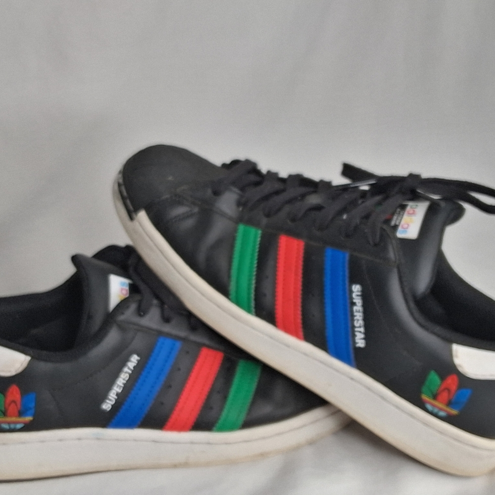 adidas Superstar Black with Multicolor Stripes
